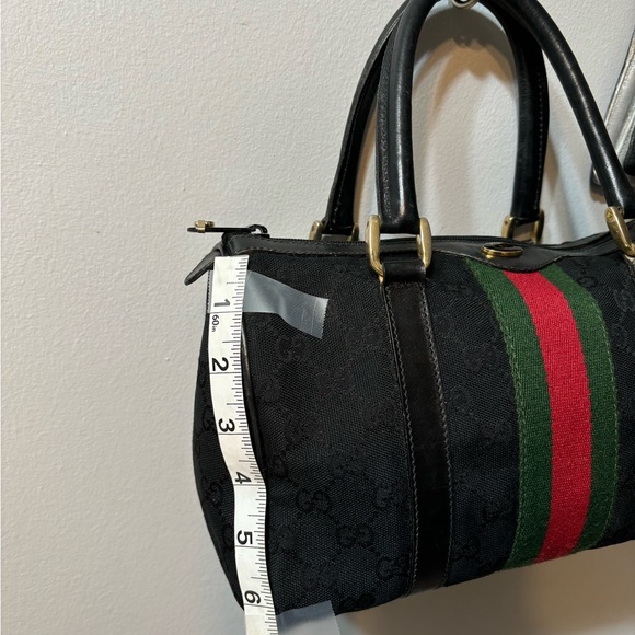Gucci Black Canvas Monogram Sherry Stripes Boston Bag - Picture 8 of 13
